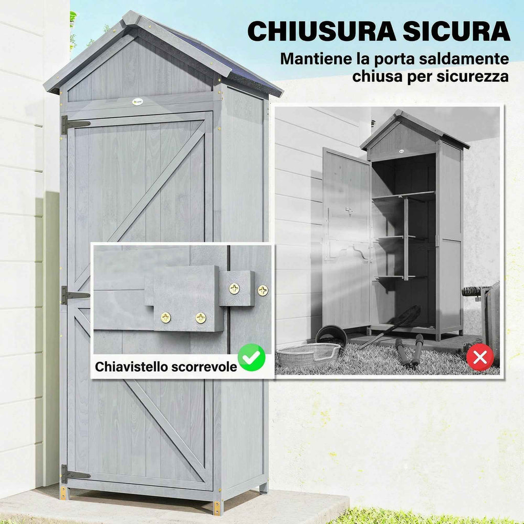 Outsunny Wooden Shed, 77x52.5x178cm, Wardrobe with Folding Workbench
