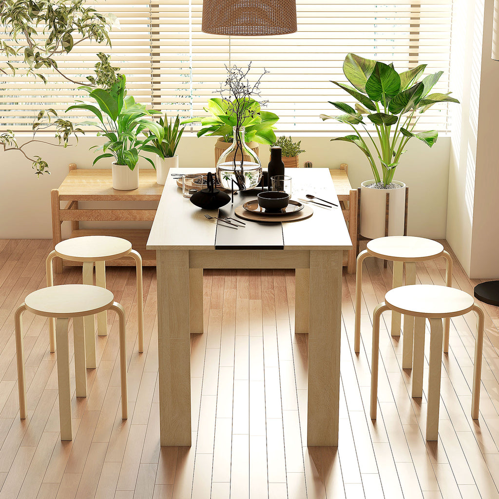 Set of 4 Round Modern Stackable Kitchen and Bar Stools in Wood, Ø40x54cm, Wood Color