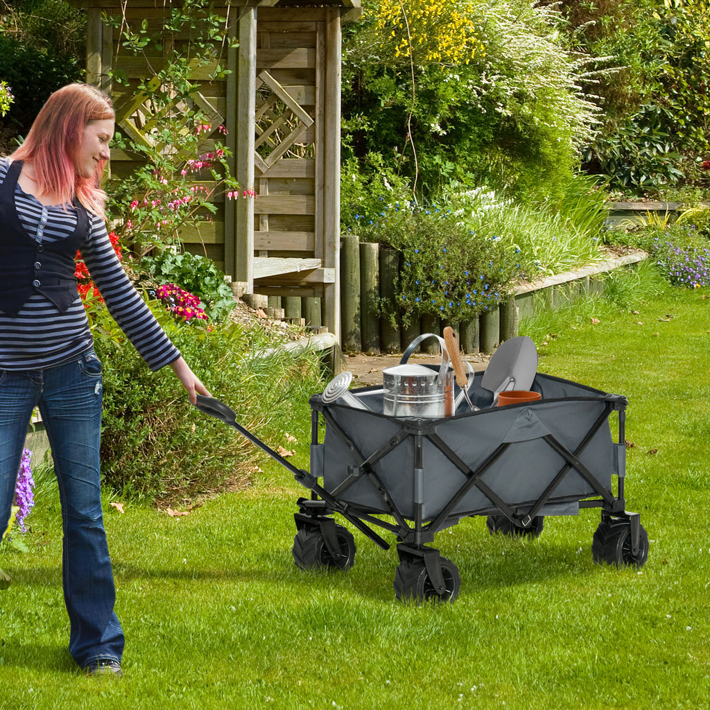 Outsunny Garden Trolley max load 70kg with Telescopic Handle, in Metal and Oxford Fabric, 108x55 cm, Gray - Borgè