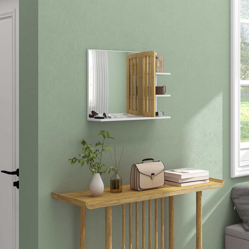 Modern 4-Tier Wall-Mounted Wooden Bathroom Mirror, 45x15x58.5cm, White