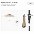 Tilting Garden Umbrella 2.3x2m with Crank Opening and 6 Ribs, Khaki - Borgè