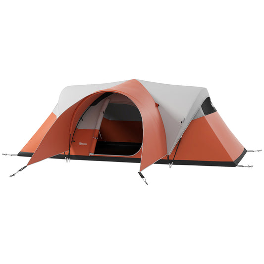 Outsunny 5-6 Person Camping Tent with Porch, 3000mm Waterproof with Transport Bag, Orange - Borgè