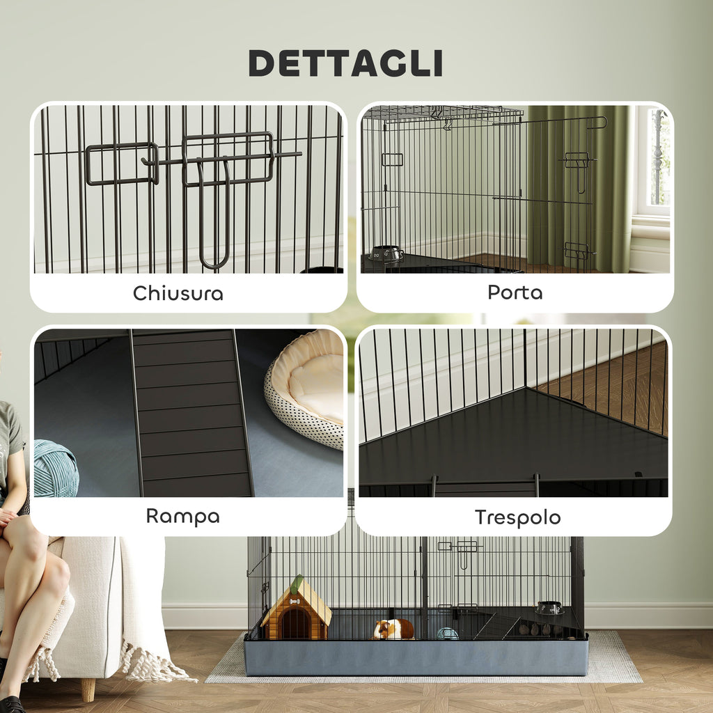 2 in 1 Small Animal Cage, Removable Lid and Separate Sections, 121x61x61 cm, Black