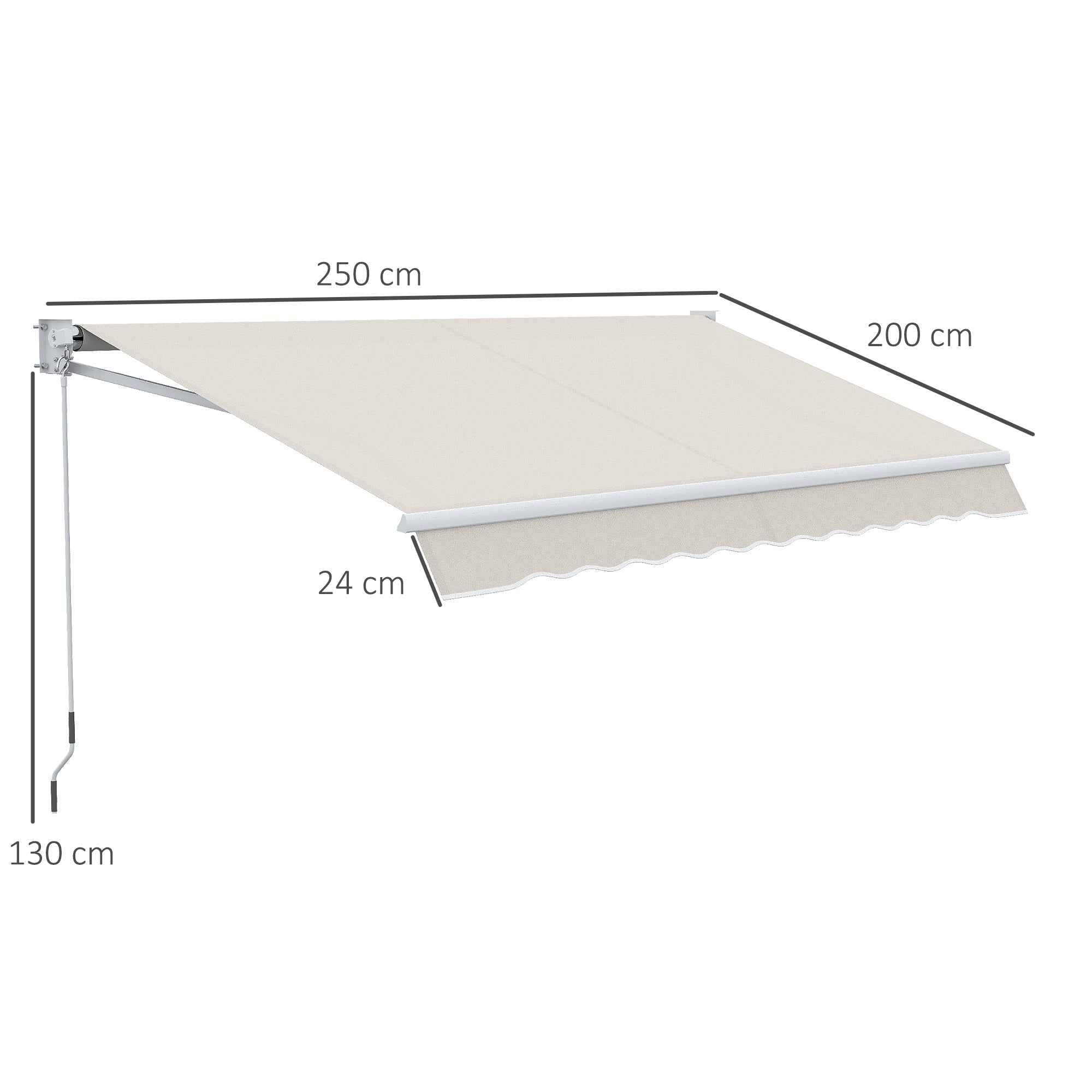 Outsunny 2x2.5m Manually Operated Awning in Aluminum and Polyester, Cream