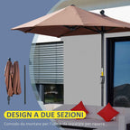 Outsunny Double Crescent Umbrella 2x2 m with Crank Opening and Cross Support, in Steel and Polyester, Coffee