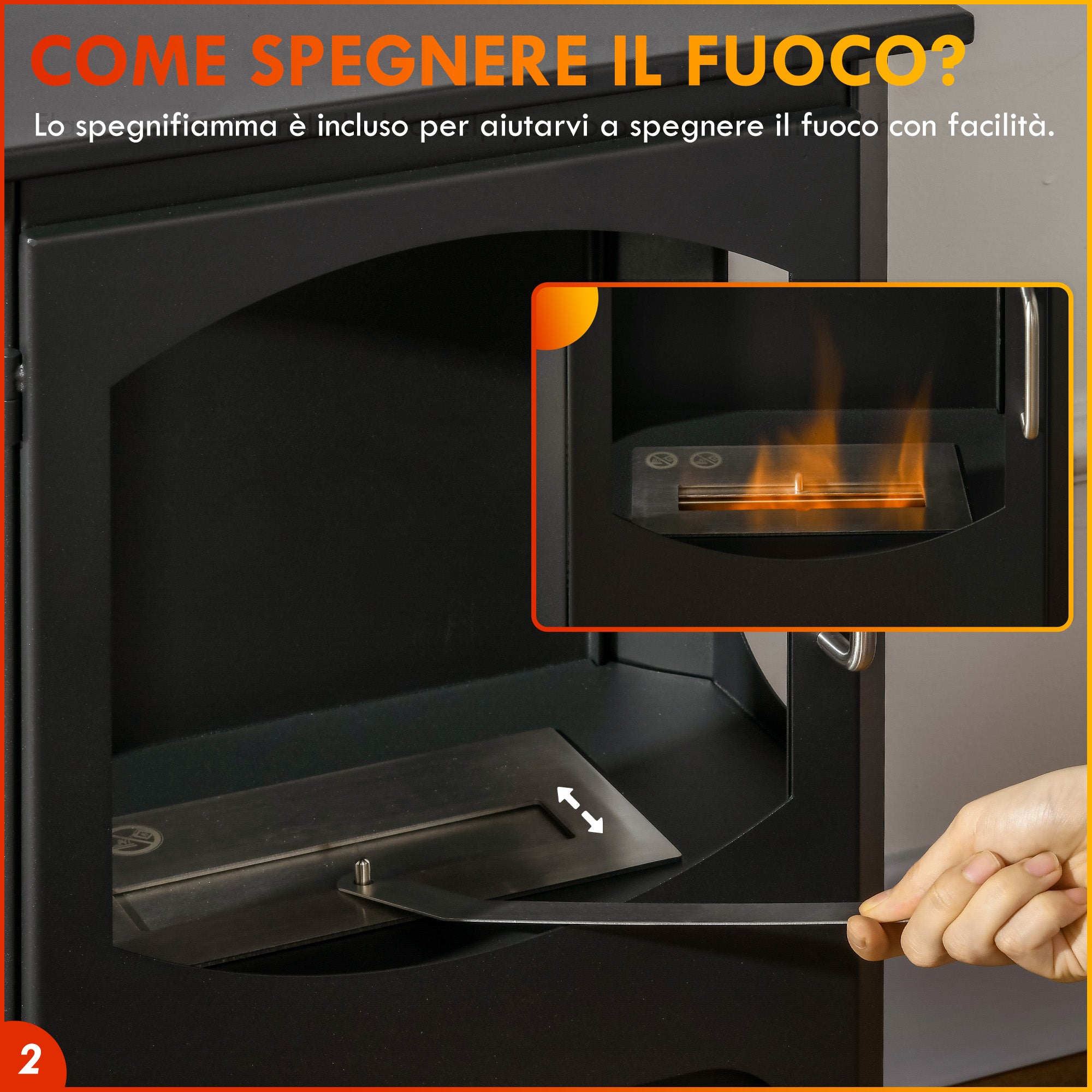 Freestanding Bioethanol Fireplace, 1.2L Burner, 3 Hour Burn Time, 20-25m² Heated Area, Black