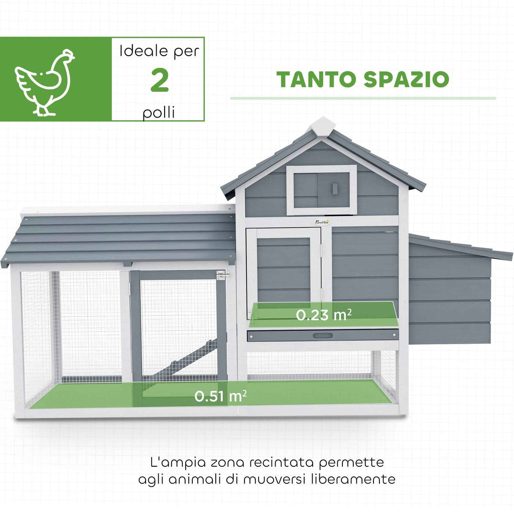 PawHut Wooden Chicken Coop, 151.5x54x87cm, Dark Grey