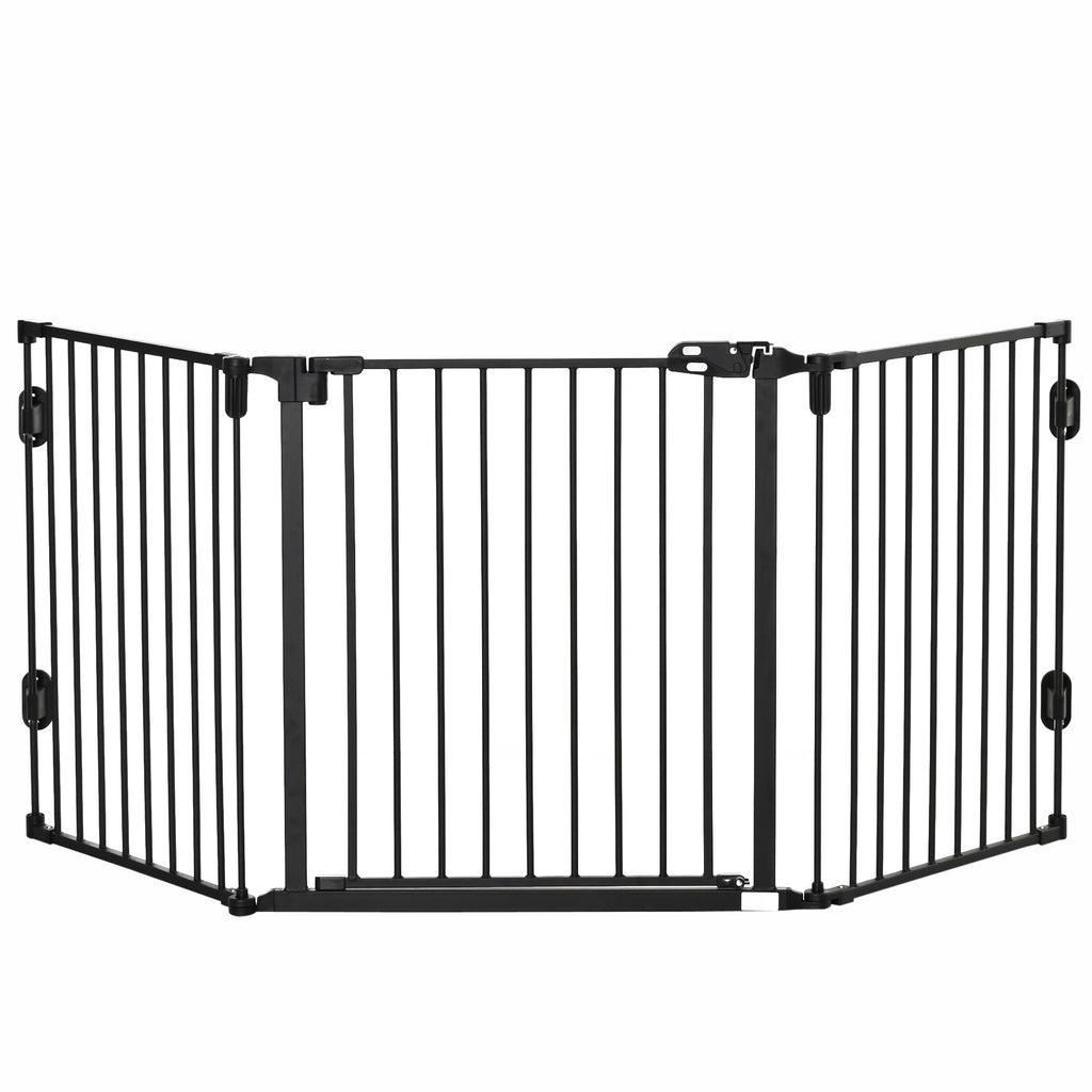 Folding Steel Dog Gate with Automatic Closure, 202.5 x 2 x 76 cm, Black