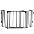 Folding Steel Dog Gate with Automatic Closure, 202.5 x 2 x 76 cm, Black