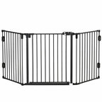Folding Steel Dog Gate with Automatic Closure, 202.5 x 2 x 76 cm, Black