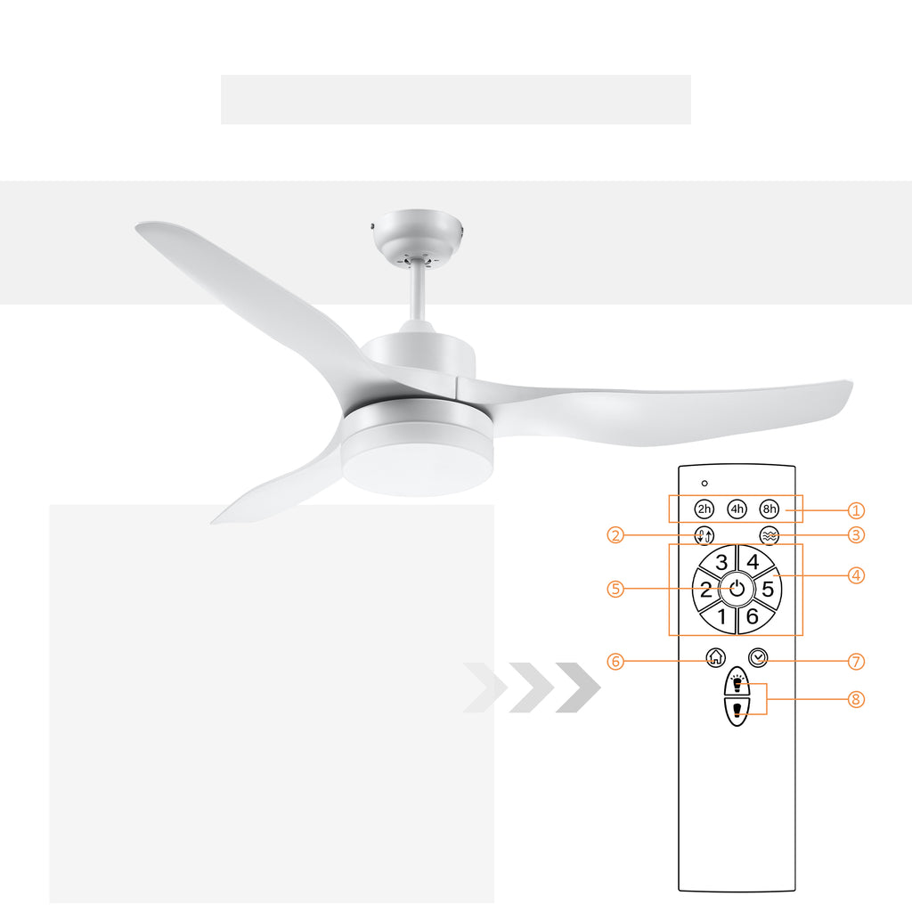 Ceiling Fan with 3-Mode LED Light and Remote Control, 6 Speeds, Φ132x40cm