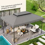 Outsunny 3x4m 2-Tier Gazebo Roof with 8 Drainage Holes in Light Grey Polyester