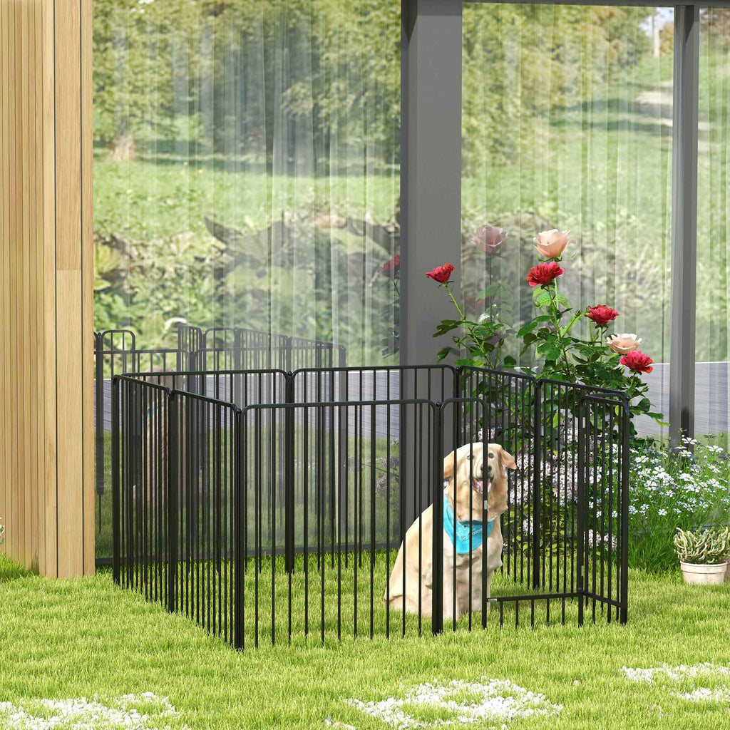 PawHut 8-Panel Modular Indoor/Outdoor Dog Kennel with 9 Pegs, Steel, 164x164x100 cm, Black