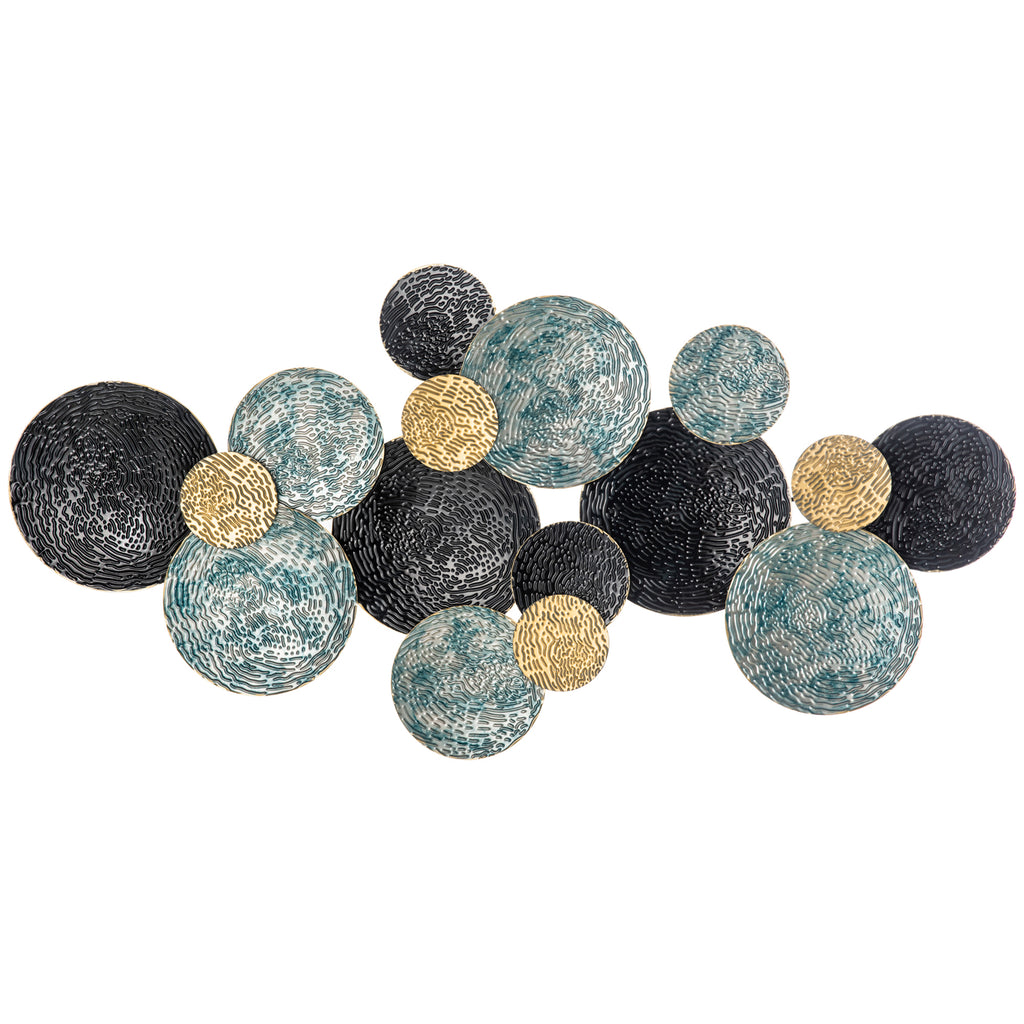 3D Metal Wall Decoration, Circle Wall Art 133x66cm, Blue, Black and Gold