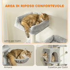 Cat Tree with 2 Cat Houses, 2 Cat Beds, Perch and 2 Balls, 48x40x177 cm, Light Grey and Beige