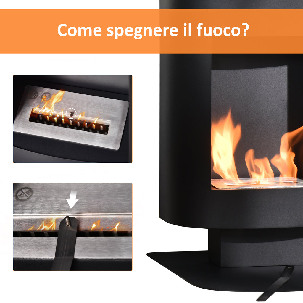Bioethanol Fireplace with 1.5L Tank, Coverage up to 20㎡, 46.5x53x65cm, Black