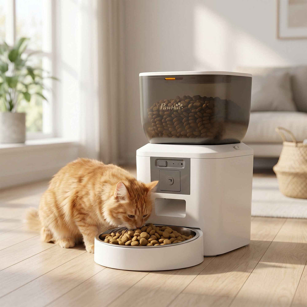 PawHut Automatic Cat and Dog Food Dispenser 4L WiFi 2.4G, App Control with Camera, Bowl, White