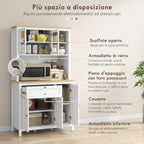 Kitchen Pantry with Drawers, Open Shelves and Adjustable Wooden Shelves, 100x40x180 cm, White