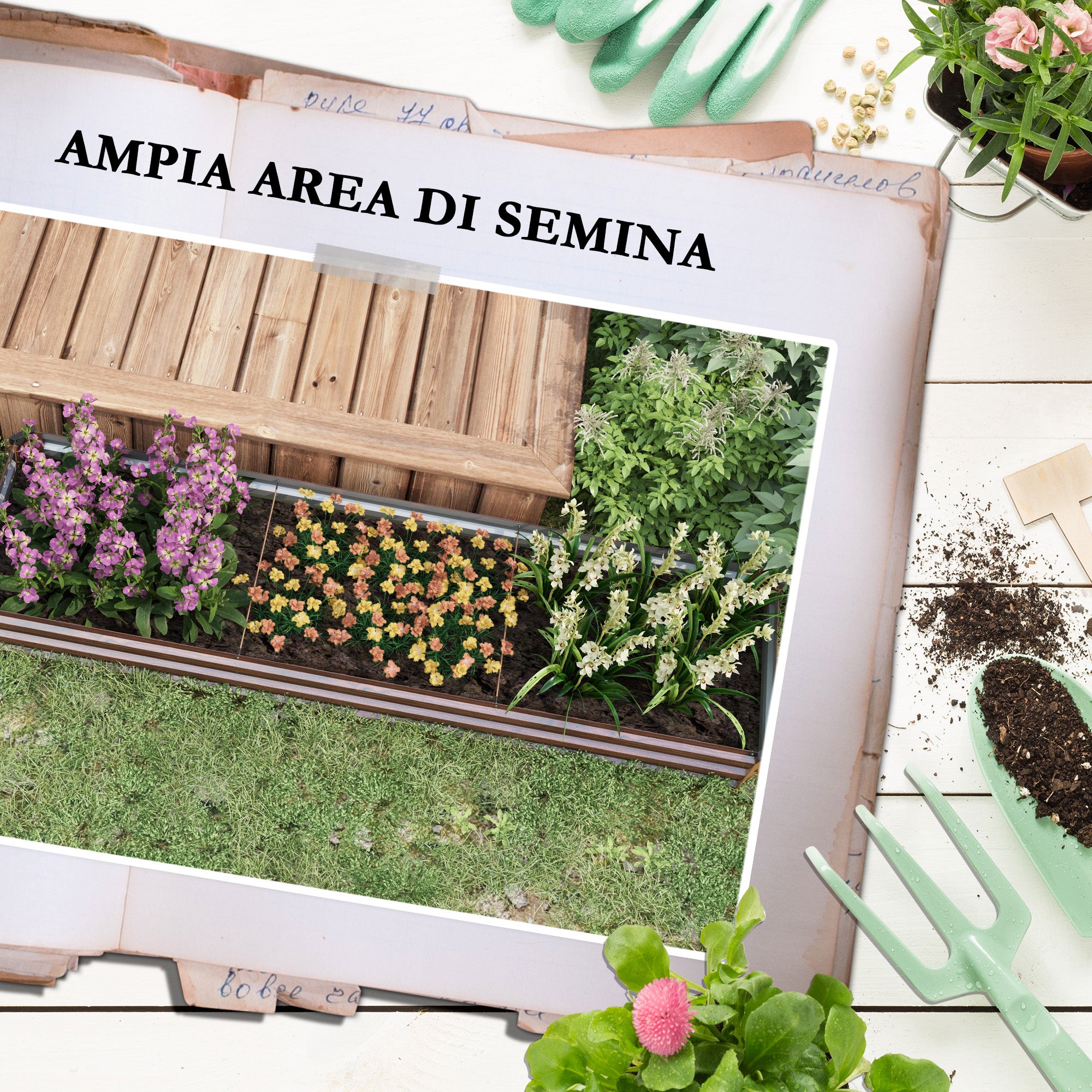 Outsunny 405L Open Bottom Metal Raised Planter, 240x60x30cm, Dark Wood Color