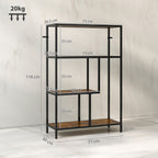 Industrial Style 4-Tier Bookcase in Wood and Metal, 77x30x116 cm, Rustic Brown