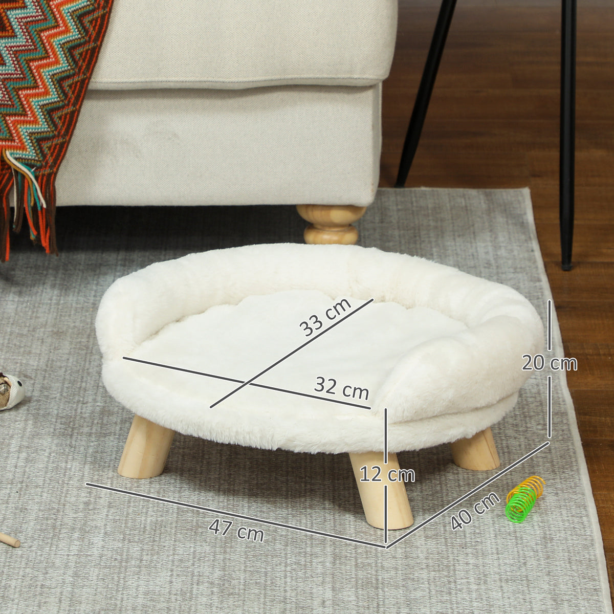 PawHut Plush Dog and Cat Sofa Bed with Removable Backrest, 47x40x20 cm, Cream