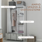 Wardrobe with Hanging Rail, 3 Fabric Drawers and 3 Shelves, 105x48x160 cm, White and Grey