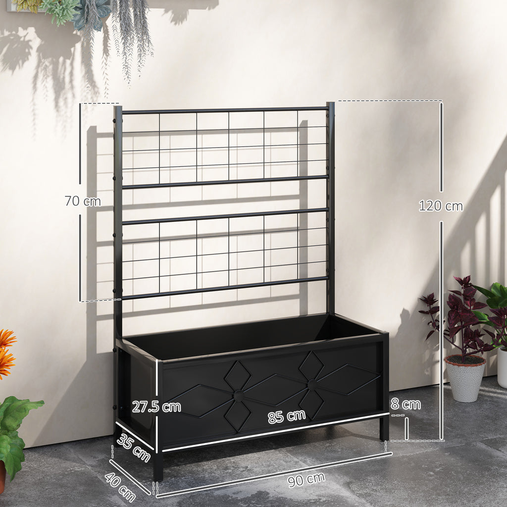 Raised Garden Bed with Trellis for Climbing Plants in Galvanized Steel, 90x40x120 cm, Black
