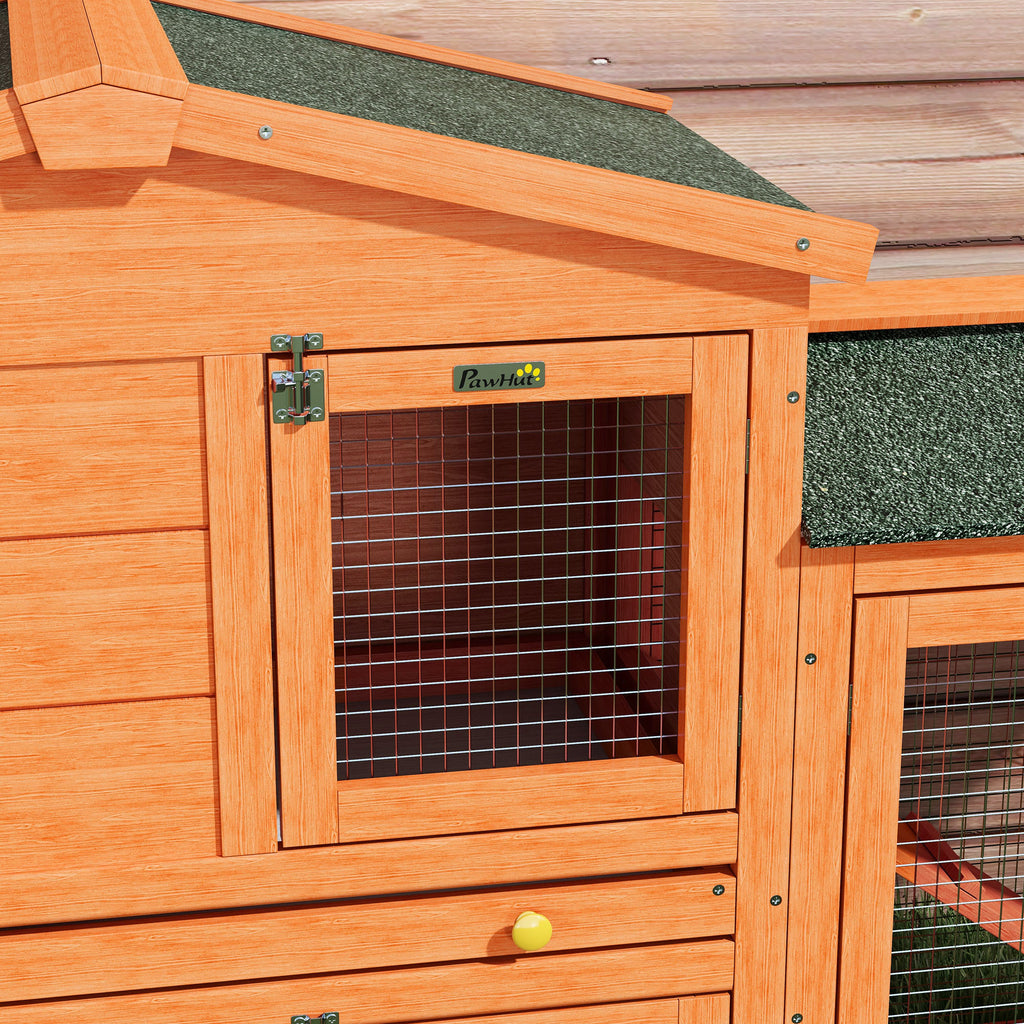 PawHut 2-Storey Outdoor Hutch in Fir Wood and Metal Wire, 150x45x85 cm, Orange - Borgè