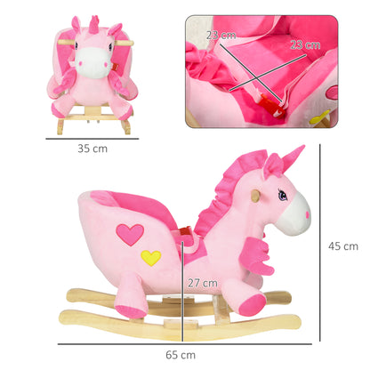 Unicorn Rocking Horse with 32 Songs, Wooden Base and Safety Belt, Age 18-36 Months, Pink - Borgè