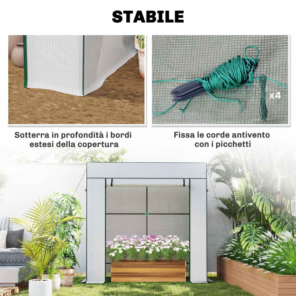 Outsunny Greenhouse for Plants with 2 Side Mesh Windows and Roller Door, in PE and Steel, 196x77x197 cm, White