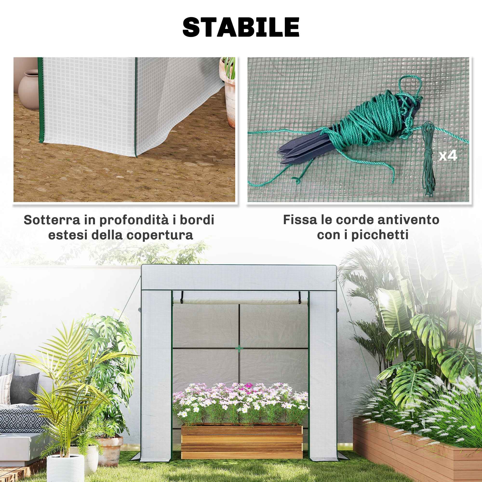 Outsunny Greenhouse for Plants with 2 Side Mesh Windows and Roller Door, in PE and Steel, 196x77x197 cm, White