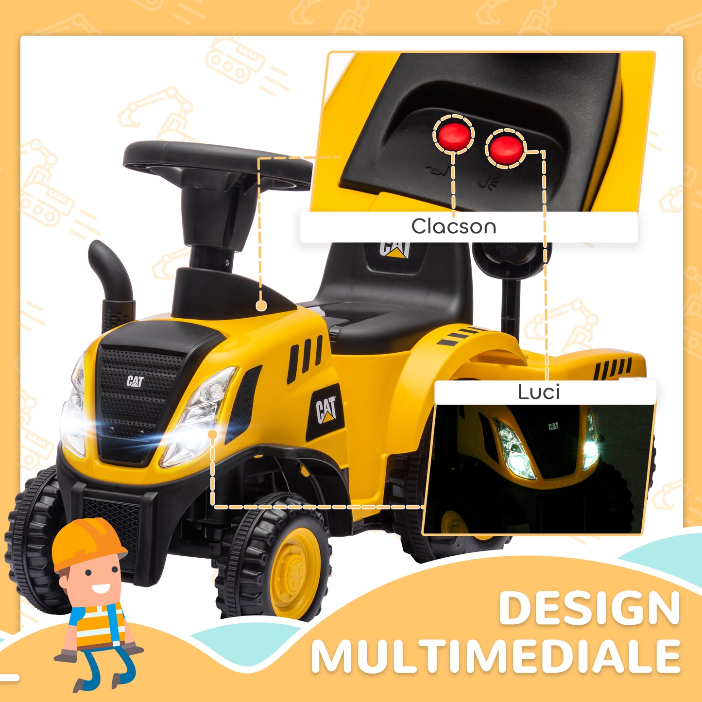 Toy Truck for Children 12-36 Months with Shovel and Trailer, in PP and Metal, 91x29x44 cm, Yellow