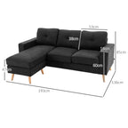 3 Seater Corner Sofa with Reversible Peninsula and Cushions, in Linen Effect Fabric, 193x136x85 cm, Black