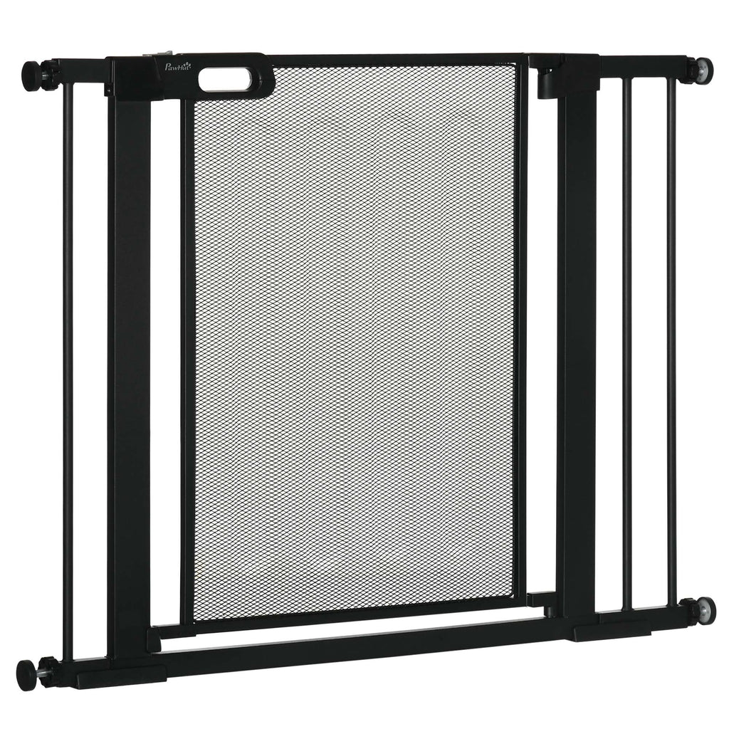 PawHut Extendable Pressure Dog Gate with Automatic Closing, in Steel and ABS, 75-103x76 cm, Black - Borgè