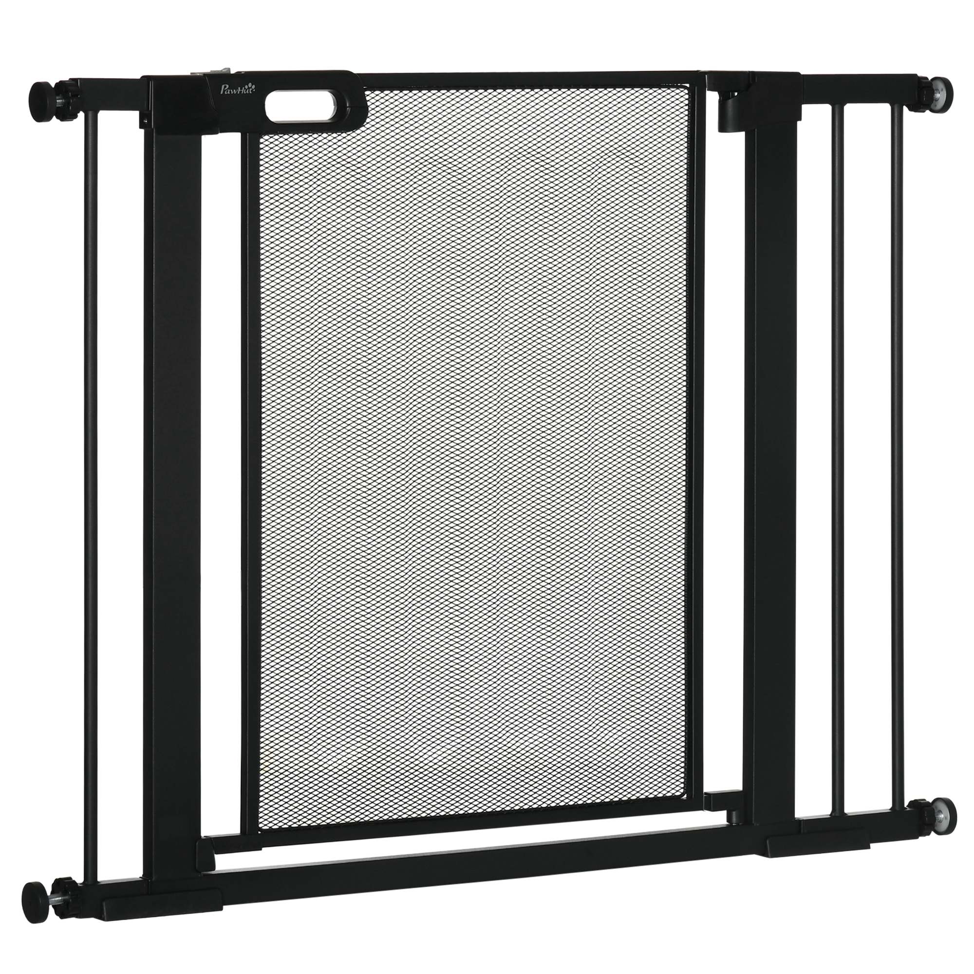 PawHut Extendable Pressure Dog Gate with Automatic Closing, in Steel and ABS, 75-103x76 cm, Black - Borgè