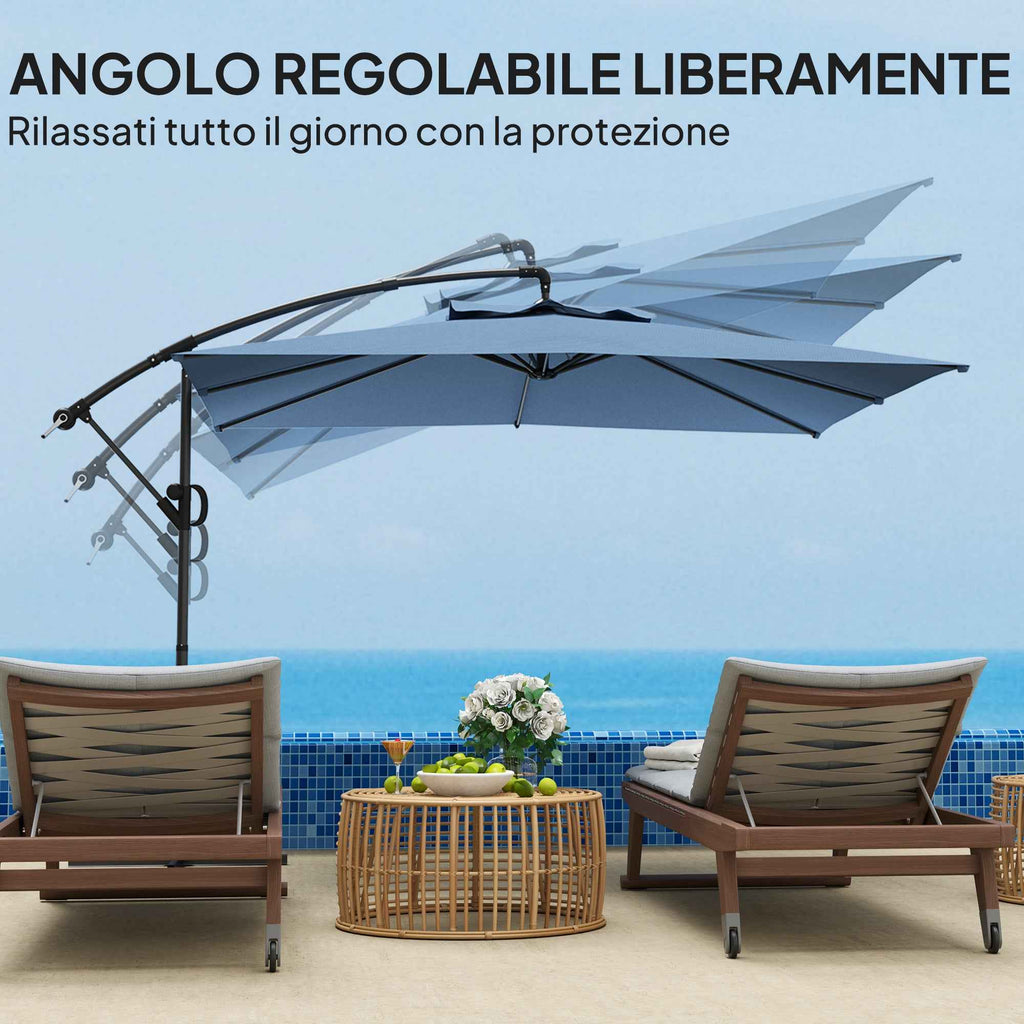 Outsunny 3x3.25m 360° Adjustable Off-Center Garden Umbrella, Light Blue