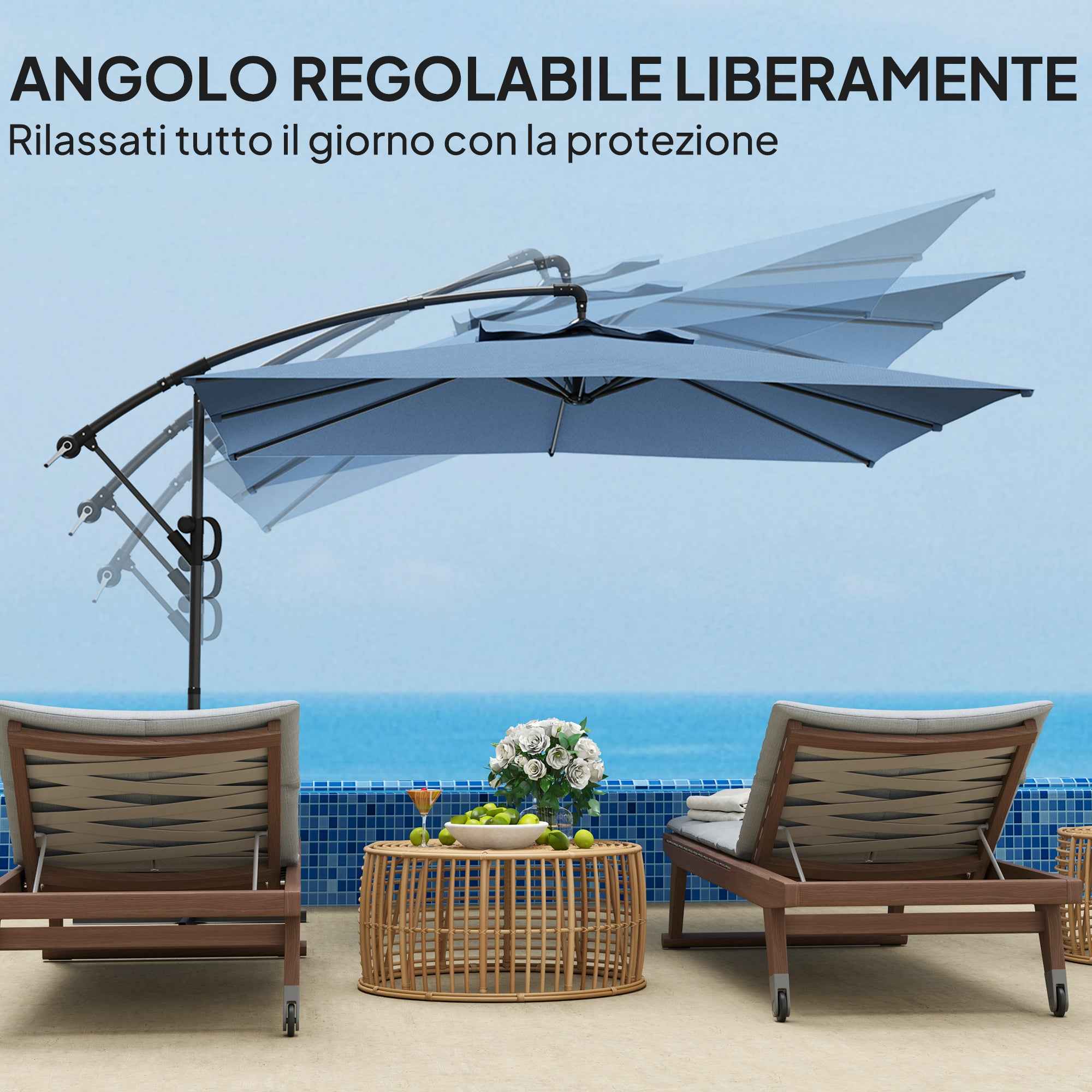 Outsunny 3x3.25m 360° Adjustable Off-Center Garden Umbrella, Light Blue