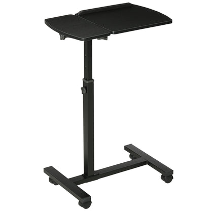 Height Adjustable Laptop Table with Wheels, Tiltable Laptop Stand 58x34x72-90cm, Metal and Wood Black