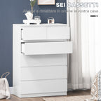 White Chest of Drawers | 6 Drawers with Anti-Tip Design, in Chipboard, 80x39x115 cm - Borgè