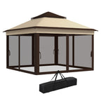Outsunny Gazebo 3x3 adjustable on 3 levels with removable walls, in steel and Oxford fabric, coffee color and beige - Borgè