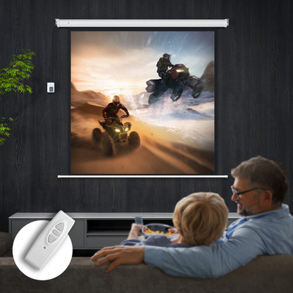 Motorized Projector Screen 85"  with Remote Control, Plastic and Metal, 176.5x8x176.5 cm, White