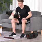 Set of 2 Non-Slip Dumbbells with 16 Weight Discs of 30 kg Total and Connector, in Steel, HDPE and Sand, Black