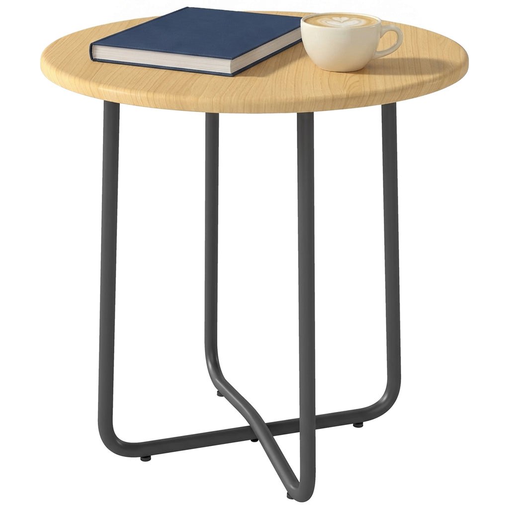 Outsunny Round Metal Garden Table, Ø48x51 cm, Natural Wood Effect