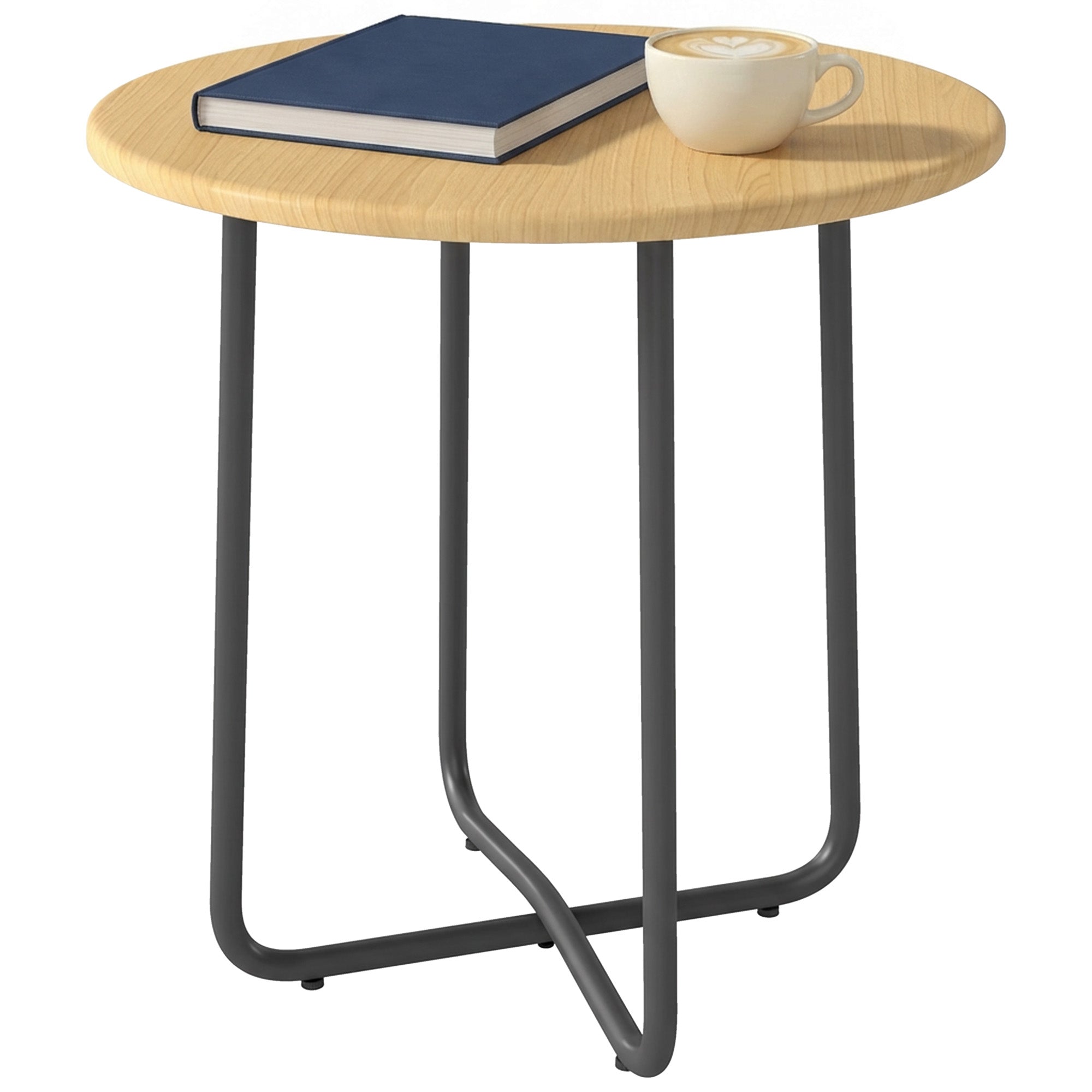 Outsunny Round Metal Garden Table, Ø48x51 cm, Natural Wood Effect