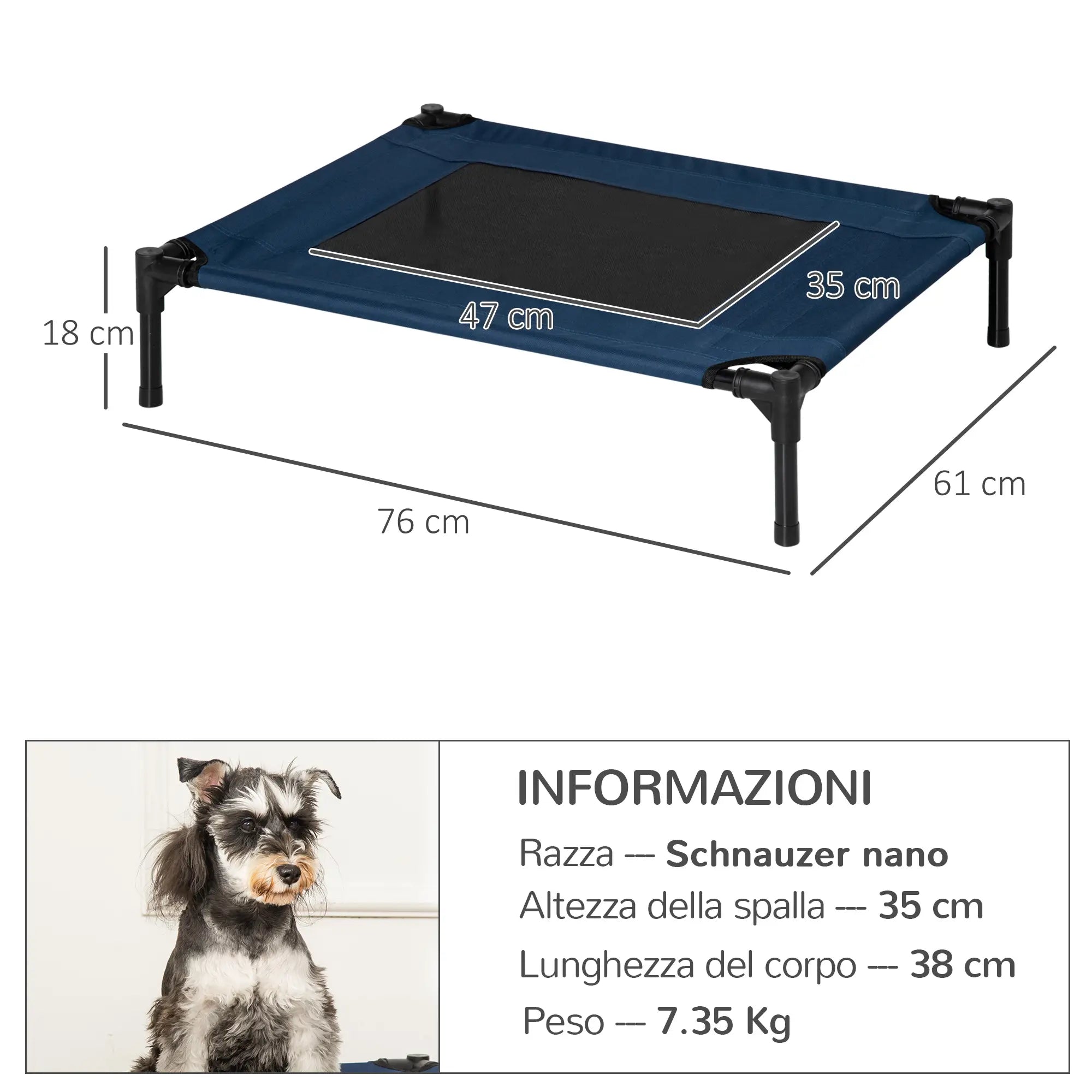 Raised Dog Bed, Waterproof Travel Kennel for Pets up to 20kg, 76x61x18cm, Blue - Borge' Group Limited