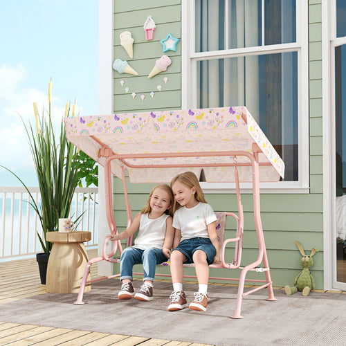 2-Seater Outdoor Children's Swing with Adjustable Canopy and Safety Belt, 112x75x120 cm, Pink
