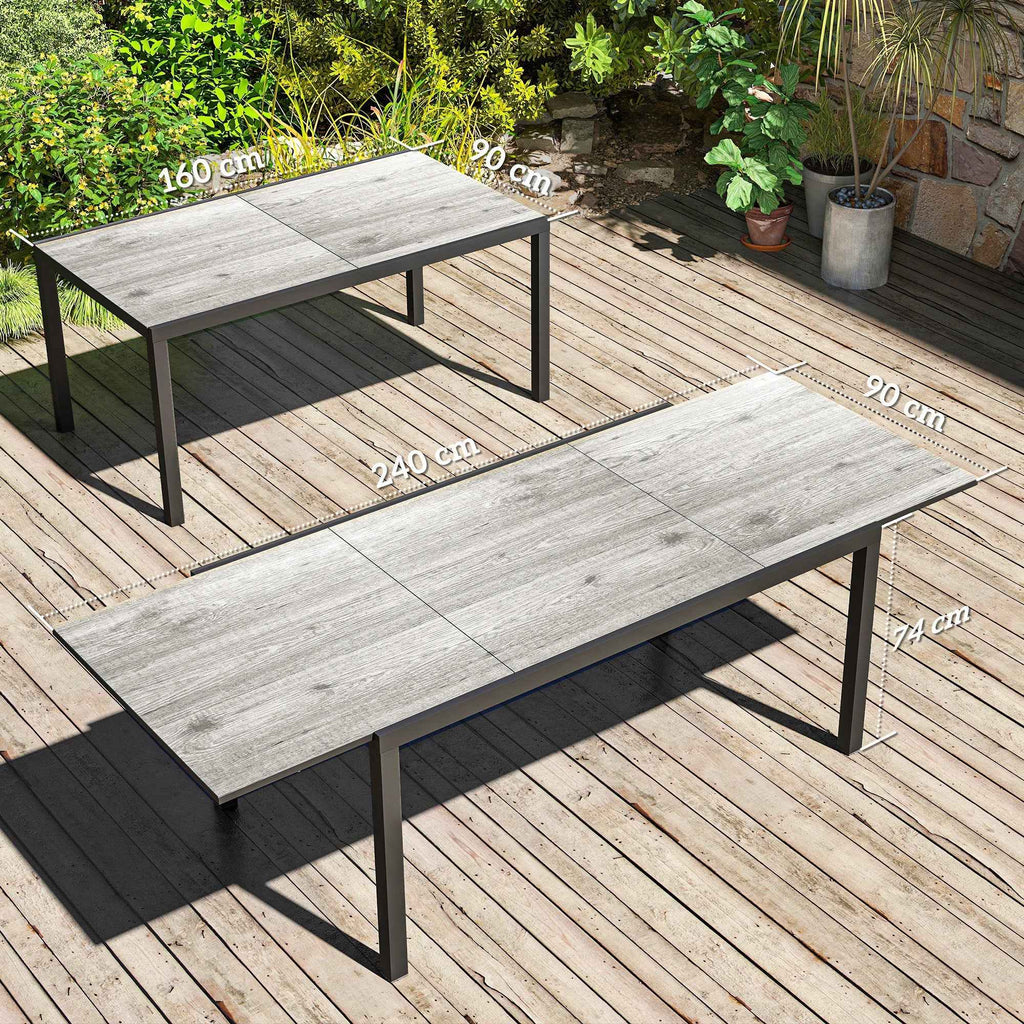 Outsunny Extendable Garden Table Outdoor Table 6-8 People Aluminum Edge and Steel Frame 160/240cm Gray