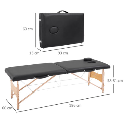 Portable and Adjustable Massage Table with Removable Cushion and Bag, 186x60x58-81 cm, Black