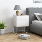 Modern 2-Drawer Bedside Table with Push-Opening, MDF and Steel, 40x30x50 cm, White