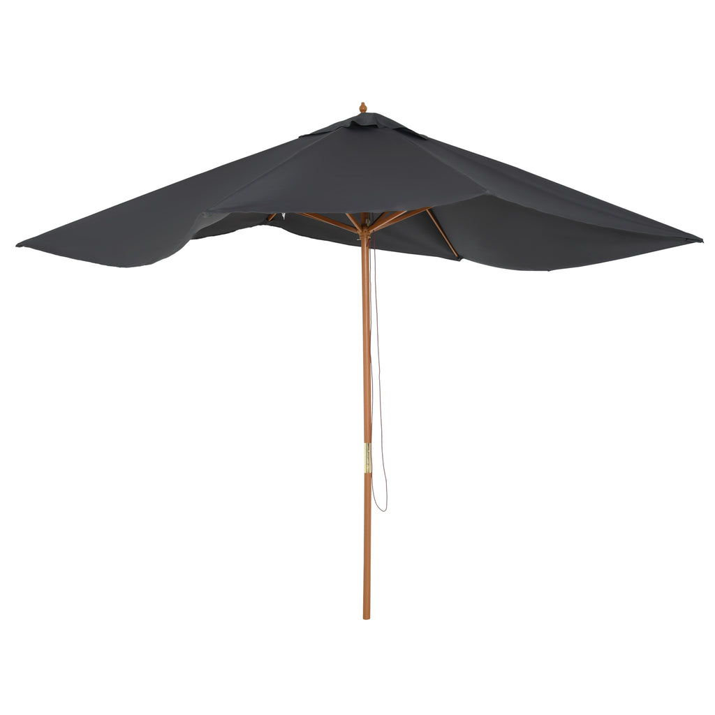 2x3m Wooden and Bamboo Garden Umbrella with 8 Ribs and Polyester Cover, Dark Grey